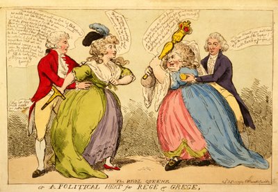The Rival Queens or a Political Heat for Rege and Grege, 1789 (handfärgad gravyr) av English School