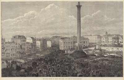 Den kungliga recensionen av trupper från Egypten, scenen vid Trafalgar-Square (gravyr) av English School