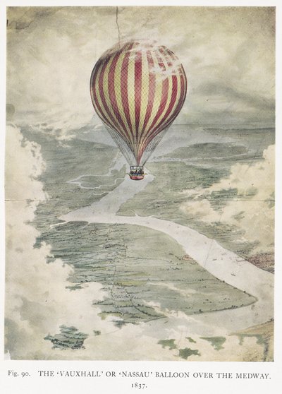 Ballongen "Royal Vauxhall" eller "Nassau" över Medway, Kent, i början av sin resa genom Europa av English School