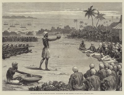 Sailor Princes at Fiji Islands, Incantation of the Yangona eller Kava Bowl (gravyr) av English School