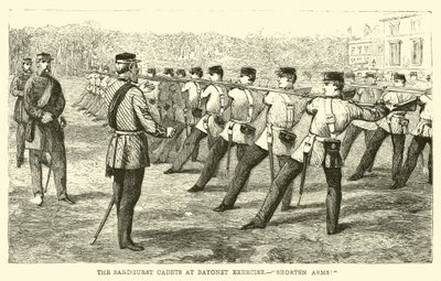 Sandhurst-kadetterna på bajonettövning, förkorta armar! av English School