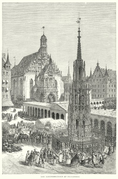 Schonebrunnen i Nürnberg (gravyr) av English School