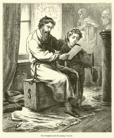 Skulptören och den unge målaren (gravyr) av English School