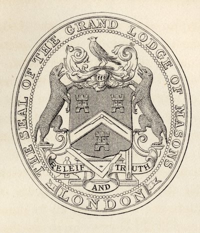 Sigillet från Grand Lodge of Masons, London, före 1813, från "The History of Freemasonry, volume II", utgiven av Thomas C. Jack, London, 1883. av English School