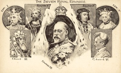 De sju kungliga Edwards (litografi) av English School