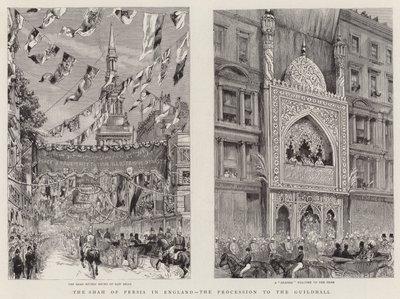 Shahen av Persien i England, processionen till Guildhall (gravyr) av English School