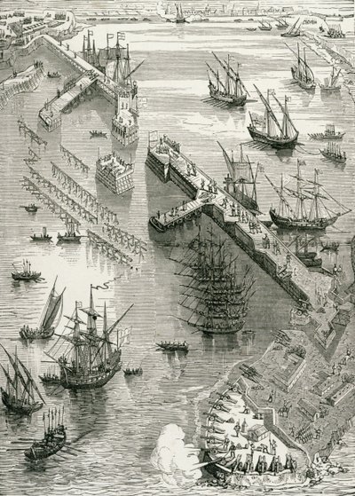 The Siege of Rochelle, från The History of France, av Emile de Bonnechose, utgiven av Ward, Lock and Co, London av English School