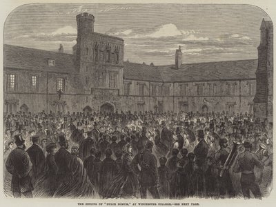 Sången av "Dulce Domum" på Winchester College (gravyr) av English School