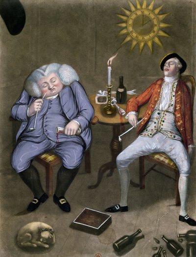 The Solid Enjoyment of Bottle and Friend, 1774 (färg litho förhöjd med gouache) av English School