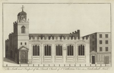 South West Prospect av Parish Church of St Catherine Cree i Leadenhall Street, London av English School
