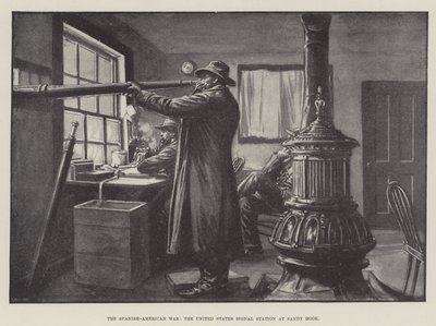 Det spansk-amerikanska kriget, United States Signal Station vid Sandy Hook (litho) av English School