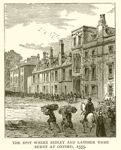Platsen där Ridley och Latimer brändes i Oxford, 1555 av English School