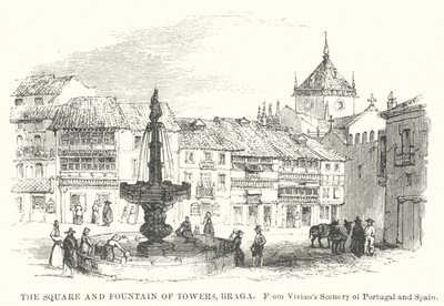 Torget och tornfontänen, Braga (gravyr) av English School