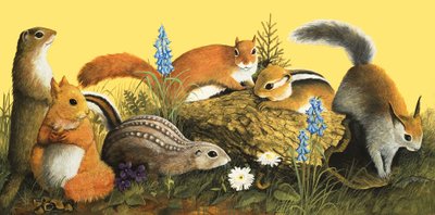 The Squirrel Family, illustration från "Once Upon a Time" (gouache på papper) av English School