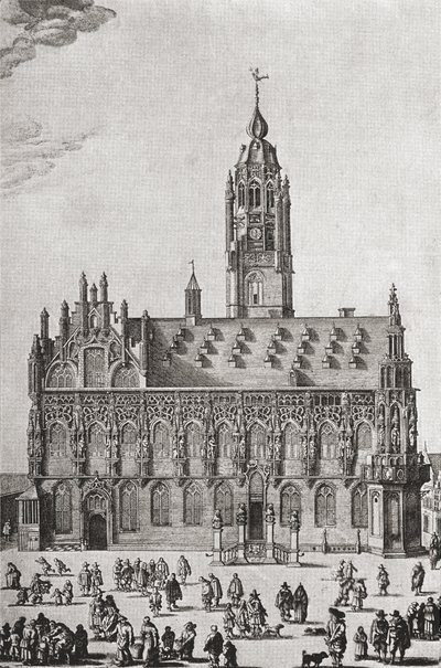 Stadhuis, Middelburg, som det var på 1500-talet, från "A Short History of the English People" av J. R. Green, publicerad 1893 av English School