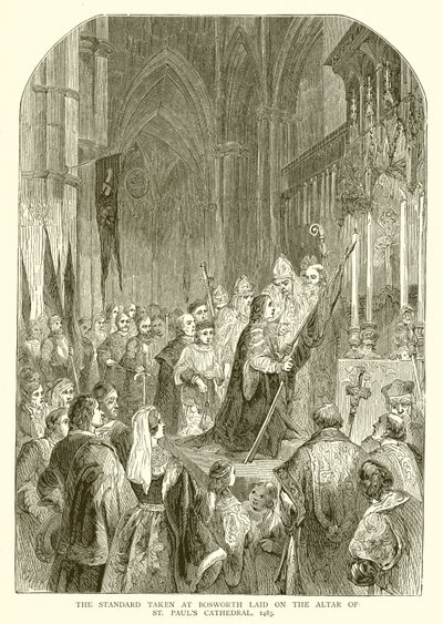 Standarden tagen vid Bosworth Laid on the Altar of St. Pauls Cathedral, 1485 av English School