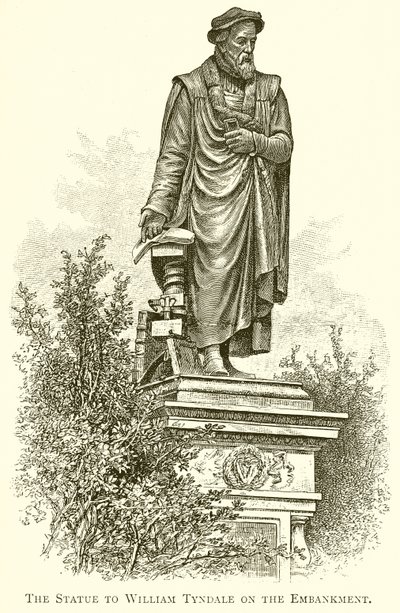 Statyn till William Tyndale på banvallen av English School