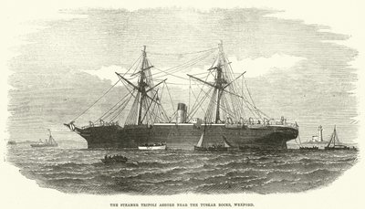 Steamer Tripoli Ashore nära Tuskar Rocks, Wexford (gravyr) av English School