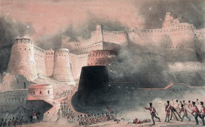 Stormen av Kabulporten 1839 (wc & penna på papper) av English School