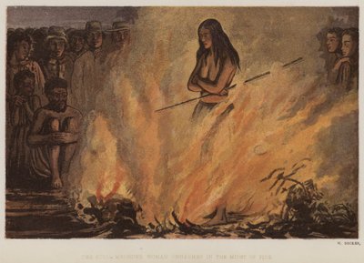 Sukia Medicine Woman oskadd mitt i elden (färg litho) av English School