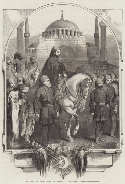 Sultanen fortsätter till moskén i Konstantinopel (gravyr) av English School