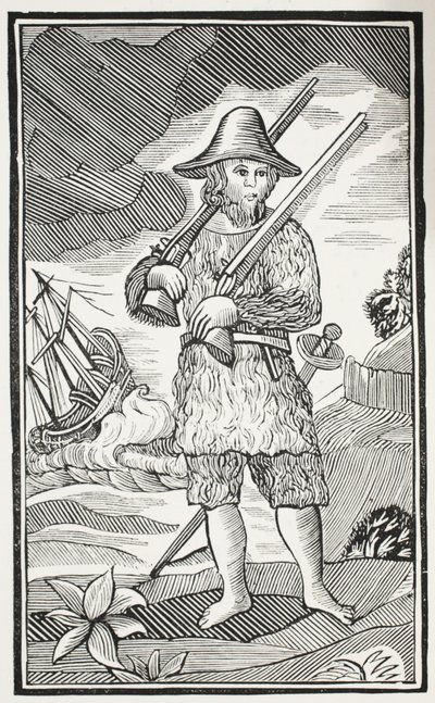 The Surprising Life and most Strange Adventures of Robinson Crusoe of the City of York, Mariner, illustration från Chap-books of the Eighteenth Century av John Ashton, pub. 1882 av English School