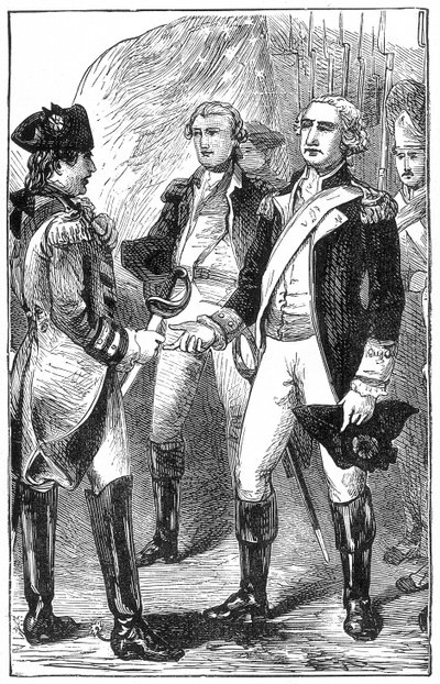 The Surrender of Cornwallis, från The History of France, av Emile de Bonnechose, utgiven av Ward, Lock and Co, London av English School