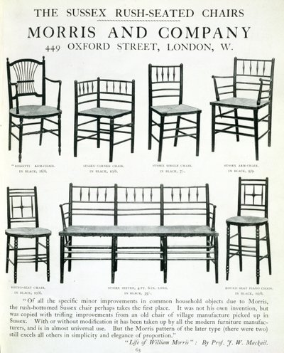 Sussex Rush-Seated Chairs, tillverkade av Morris and Company av English School