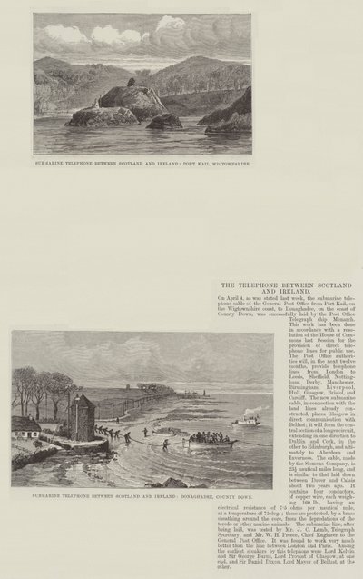 Telefonen mellan Skottland och Irland (gravyr) av English School