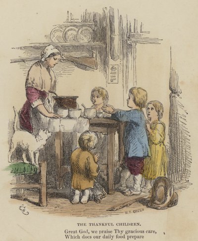 De tacksamma barnen (färgad gravyr) av English School