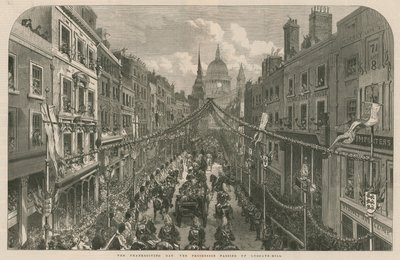 Thanksgiving Day: processionen som passerar uppför Ludgate Hill av English School