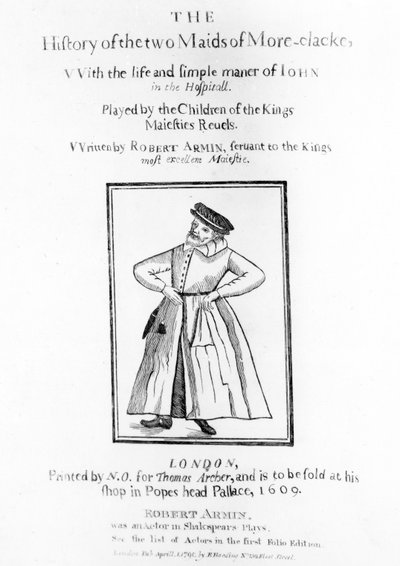 Titelsidan till Robert Armins The History of the Two Maids of More-clacke, 1609 av English School