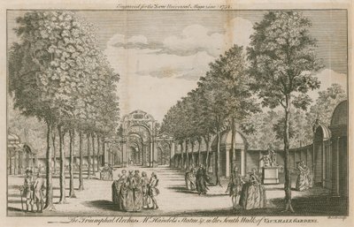 Triumfbågen, Mr Handels Statue, i South Walk of Vauxhall Gardens, London av English School