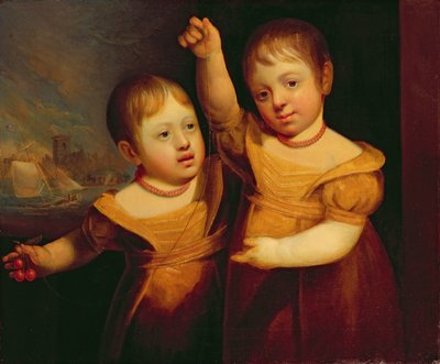 Tvillingbarnen till kapten George Walsh, sjökapten från Selby i Yorkshire, ca 1830 (olja på duk) av English School