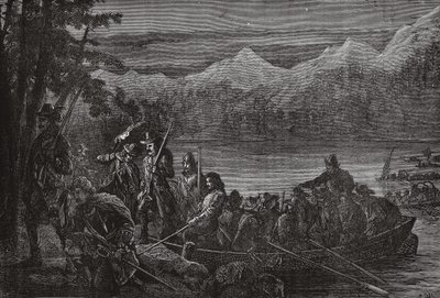Vaudoisen korsar sjön Leman på natten, illustration från The History of Protestantism av James Aitken Wylie (1808-1890), pub. 1878 av English School