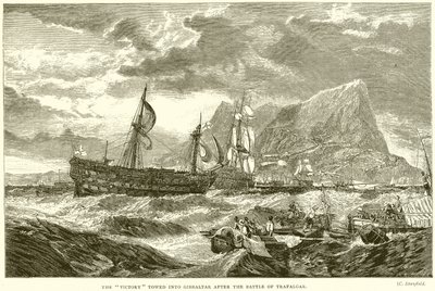 Segern bogserades in i Gibraltar efter slaget vid Trafalgar av English School