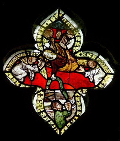 Jungfrun lämnar sin gördel till St Thomas vid hennes antagande. c.1325-50 av English School