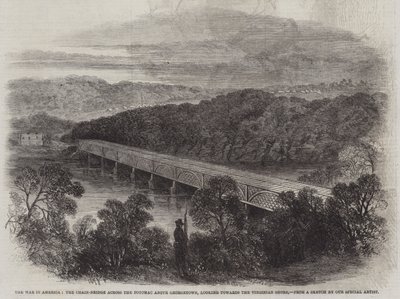 Kriget i Amerika, Kedjebron över Potomac ovanför Georgetown, med utsikt mot Virginia Shore (gravyr) av English School