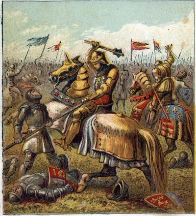 The War of the Two Roses (1455-1485): Slaget mellan Royal House of York och Royal Mason of Lancaster. Illustration av det engelska inbördeskriget som föddes genom uppdelningen av efterträdarna till kung Edward III (1327-1377) i två grenar. Kriget i Ros av English School