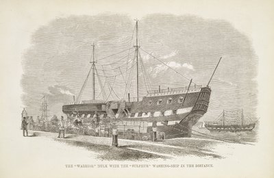 The Warrior Hulk with the Sulphur Washing-Ship in the Distance, från The Criminal Prisons of London and Scenes of Prison Life av Henry Mayhew (1812-87) och John Binny, 1862 av English School