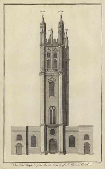 The West Prospect of the Parish Church of St Michael, Cornhill, London av English School