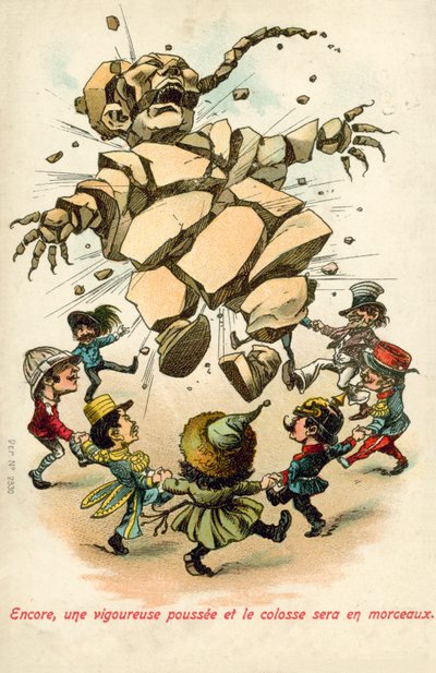 Västmakterna drar isär Kina (färg litho) av English School