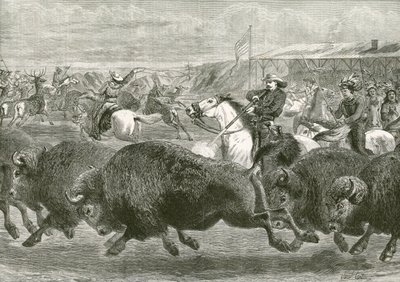 Vilda västern på den stora amerikanska utställningen - jagar bison och wapitihjort av English School