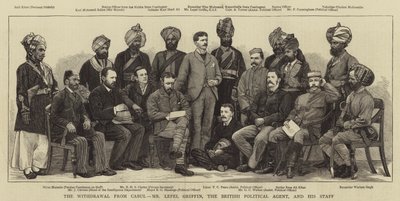 Utträdet från Cabul, herr Lepel Griffin, den brittiska politiska agenten och hans stab av English School