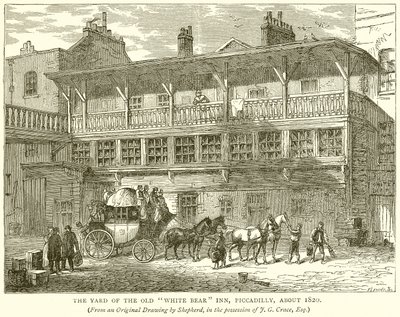 The Yard of the Old White Bear Inn, Piccadilly, omkring 1820 av English School