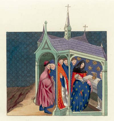 Överenskommelsen mellan Earl of Northumberland och kung Richard II (färgad gravyr) av English School