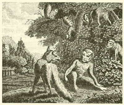 Apan och räven (gravyr) av English School
