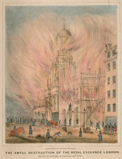 Den fruktansvärda förstörelsen av Royal Exchange, London, genom brand natten till den 10 januari 1838 av English School