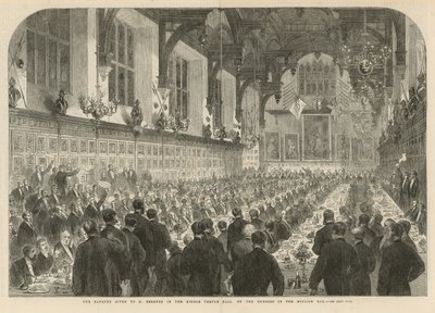 Banketten som gavs till M Berryer i Middle Temple Hall av English School