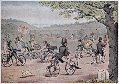 Cykeln 1819 - från ett engelskt tryck från tiden av English School